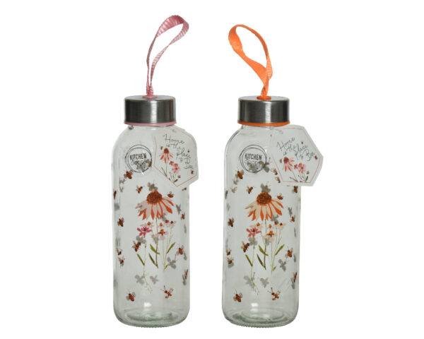 Decoris Waterfles Glas Met Bloemenprint Dia 6