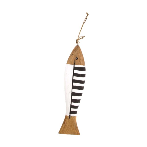 Dijk Natural Collections Hanger Vis Hout Met Zwart Witte Strepen 40x9x3cm