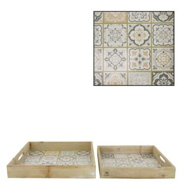 Dijk Natural Collections Tray Set Hout Met Print Van Portugese Tegeltjes 2-delig