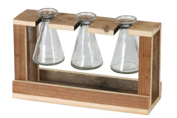 Dijk Natural Collections Vaasjes 3 Stuks In Houten Houder 29.5x7.5x17cm Glas En