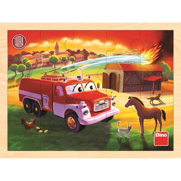 Dino Tatra - Houten Puzzel Brandweerwagen 20 Stukjes 30x22