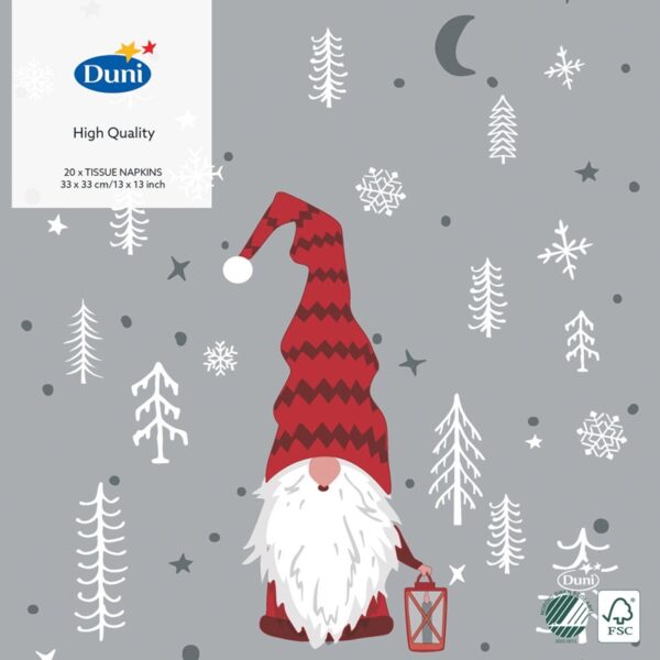 Duni Servetten Tomte Med Luva 33x33cm 3-laagstissue FSC Pak A 20 Servetten