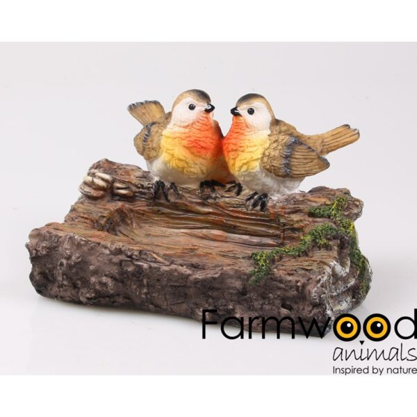 Farmwood Animals Tuinbeeld Roodborstjes Op Waterbak 18x13x12cm Polyresin