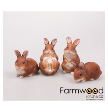 Farmwood Animals Tuinbeelden Konijnen Van Polystone 10x6x11 Cm Set A 4 Stuks