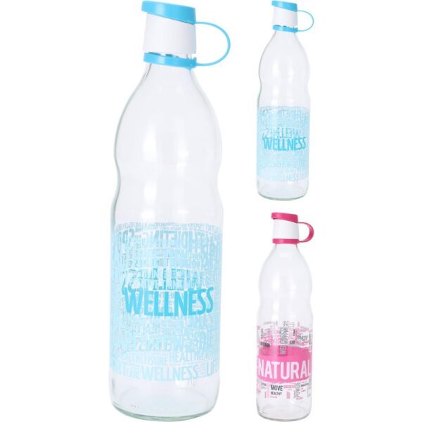 Fles Glas 1l Met Tekst In Roze Of Blauw