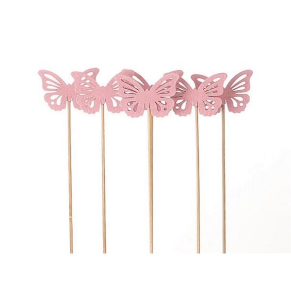 HBX Natural Living Tuinsteker Vlinder Papilio Op Stok 6 Stuks 50cm Roze