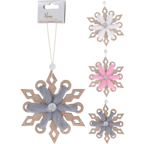 Hangdeco Sneeuwvlok Dia13cm Van Hout En Wol