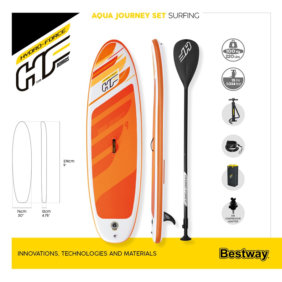 Hydro-Force Aqua Journey SUP Peddelboard 274x76x12cm Set Incl. Peddel