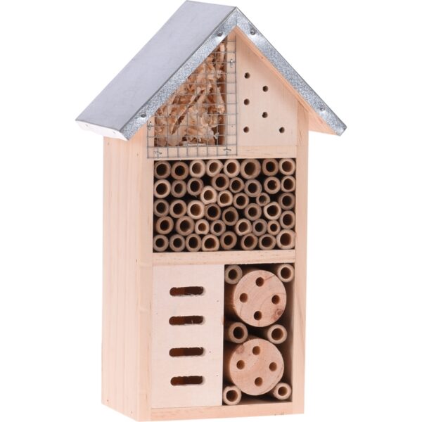 Insectenhotel Hout Met Metalen Dak 15x26x9cm