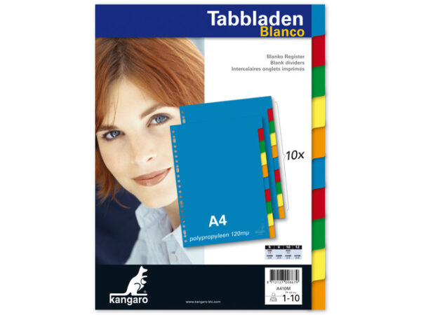 Kangaro Tabblad A4 Blanco PP 120 Micron Assorti 23-gaats 10-delig