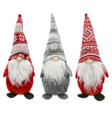 Kerst Gnome Stof 13x10x33cm Grijs Of Rood