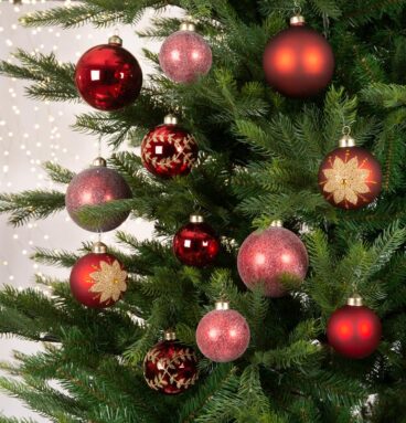 Kerstballenset Glas Assorti Maten En Decoratie Box A 12stuks Rood