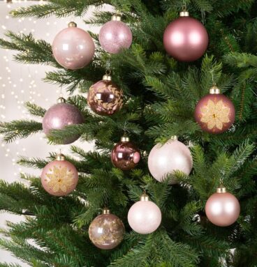 Kerstballenset Glas Assorti Maten En Decoratie Box A 12stuks Roze