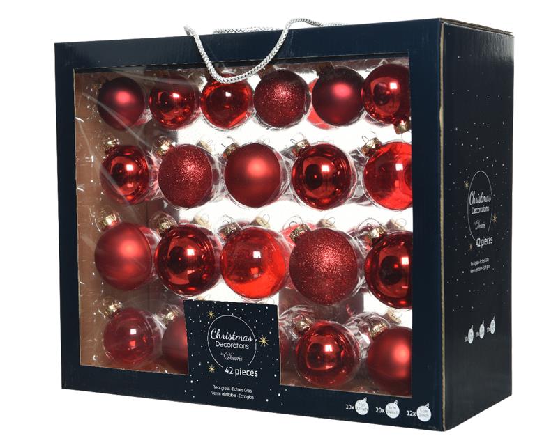 Kerstballenset Van Glas Kerstrood Box A 42 Stuks