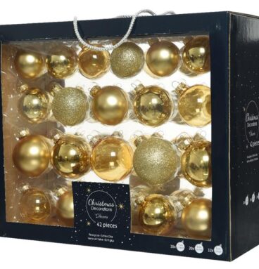 Kerstballenset Van Glas Licht Goud Box A 42 Stuks