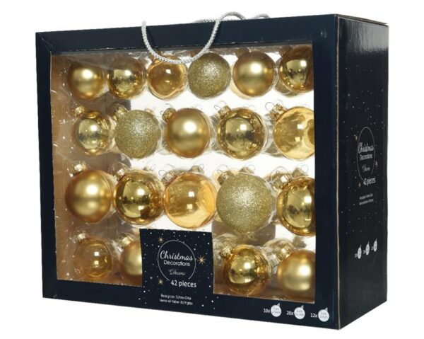 Kerstballenset Van Glas Licht Goud Box A 42 Stuks