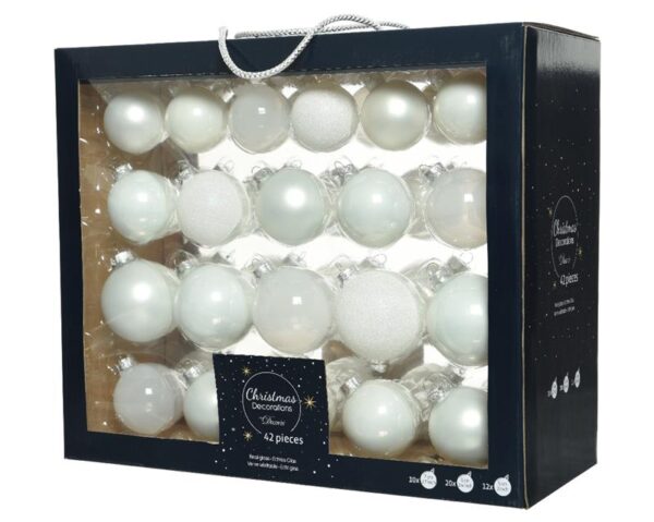 Kerstballenset Van Glas Winter Wit Box A 42 Stuks