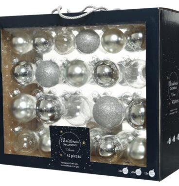 Kerstballenset Van Glas Zilver Box A 42 Stuks
