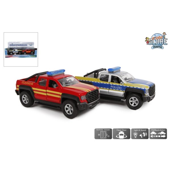 Kids Globe 2 Hulpdiensten In Doos (DE) Die Cast Pull Back Licht Geluid 13