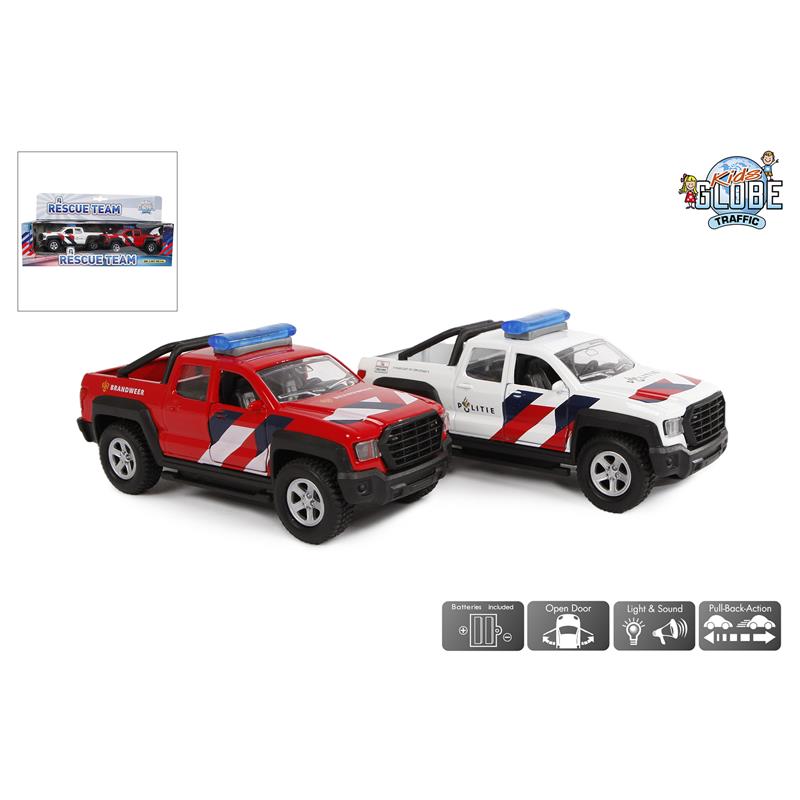 Kids Globe 2 Hulpdiensten NL Die Cast Pull Back Licht Geluid 13