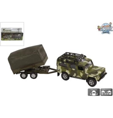 Kids Globe Land Rover Met Aanhanger Military Die Cast Pb 27cm