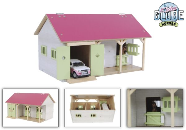 Kids Globe Paardenstal Met 2 Boxen En Berging 1:32 34x22x19cm Roze (exclusief