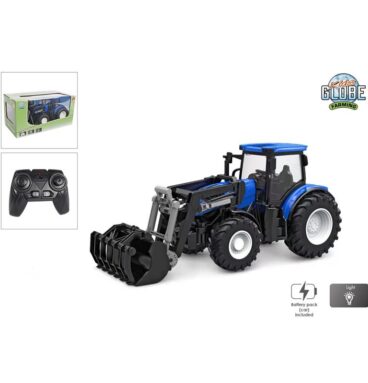 Kids Globe RC Tractor 2.4GHZ Licht En Frontlader 27cm Blauw Met Afstansbediening