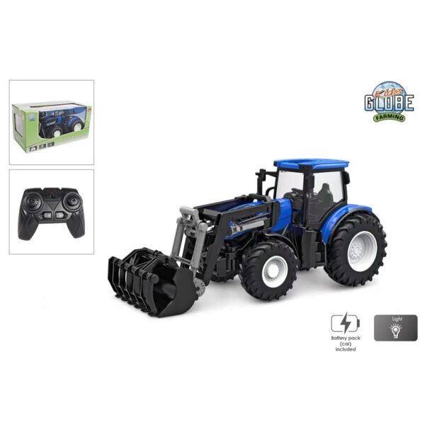 Kids Globe RC Tractor 2.4GHZ Licht En Frontlader 27cm Blauw Met Afstansbediening