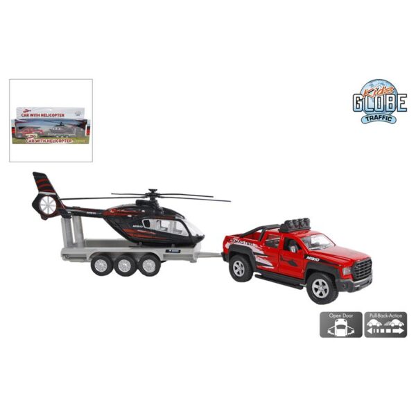 Kids Globe Terreinwagen Met Trailer Met Helikopter 35cm