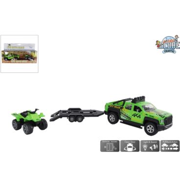 Kids Globe Terreinwagen Met Trailer Met Quad Licht Geluid 29cm