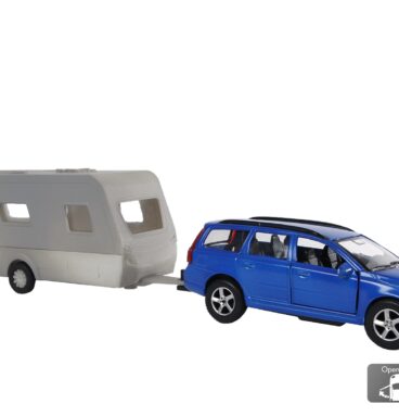 Kids Globe Volvo V70 Met Dethleffs Caravan Die Cast Pull Back 30cm