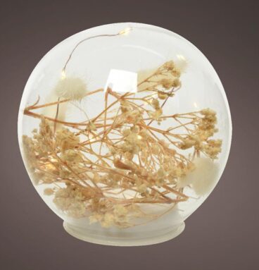 Lumineo Bal Van Glas Met Micro LED Verlichting En Natuur Decoratie 8 Lampen Warm