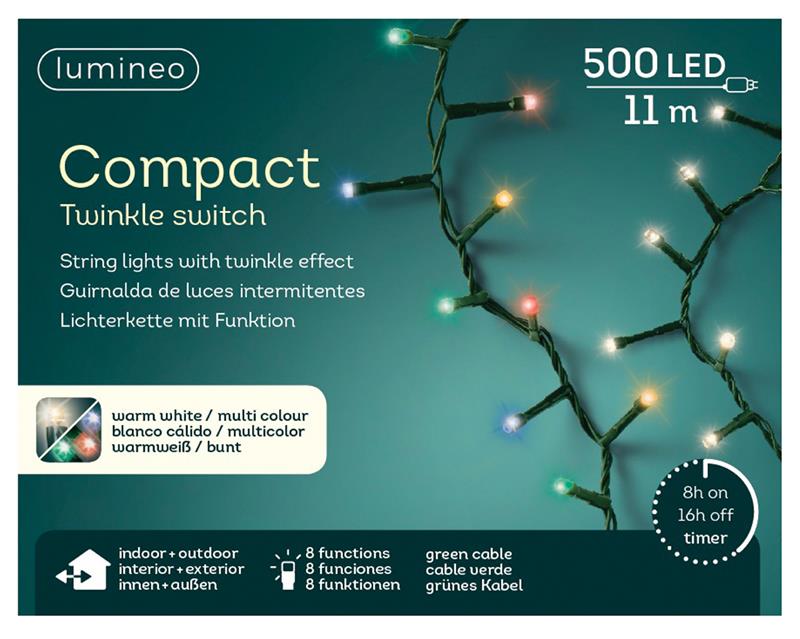 Lumineo LED Compact Lights 500L 1100cm Colour Changing. 8 Functie Twinkel Effect
