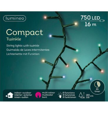 Lumineo LED Compact Lights Twinkel 750L 1600cm Multikleur 8 Uur Functie Twinkel
