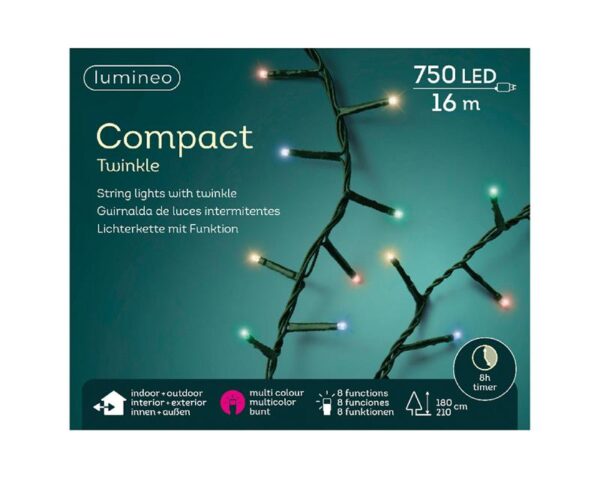 Lumineo LED Compact Lights Twinkel 750L 1600cm Multikleur 8 Uur Functie Twinkel