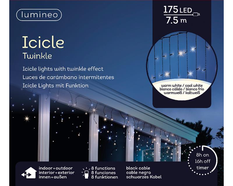 Lumineo LED Icicle Verlichting 175L 7.5m. 8uur Timer En 8 Functie Twinkel