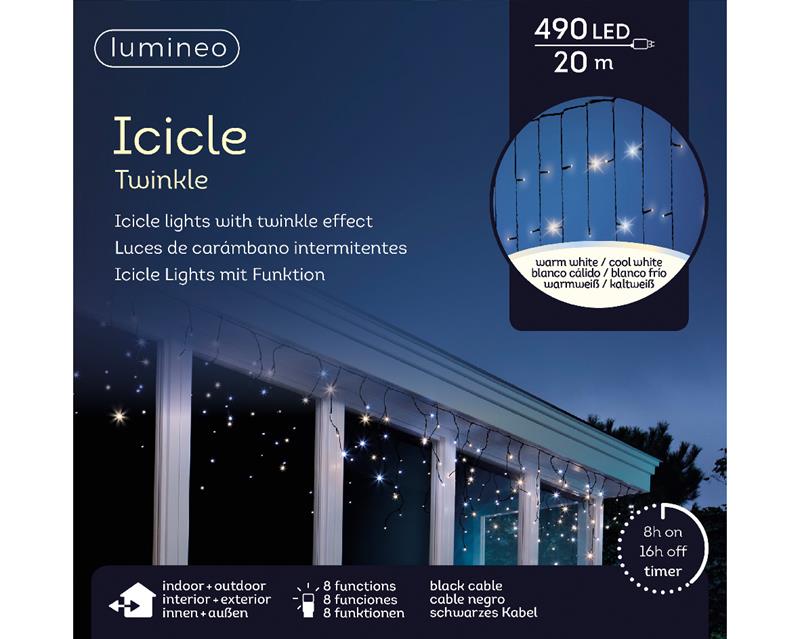Lumineo LED Icicle Verlichting 490L 20m. 8uur Timer En 8 Functie Twinkel Effect