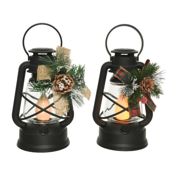 Lumineo LED Lantaarn Met Kerst Decoratie 12x14x22cm Werkt Op Batterij Met Timer