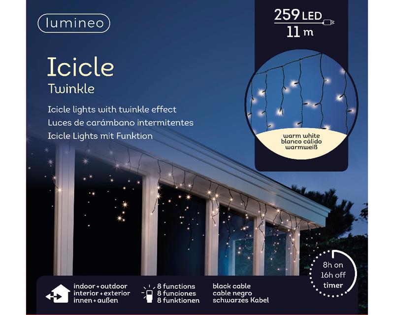Lumineo LED Verlichting Icicle 11 Meter- 259LED Warmwit Twinkel