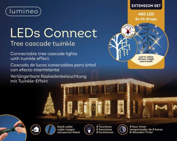 Lumineo LED&apos;s Connect Cascade Lights VERLENGSET 8 Functie Twinkel Effect 8uur