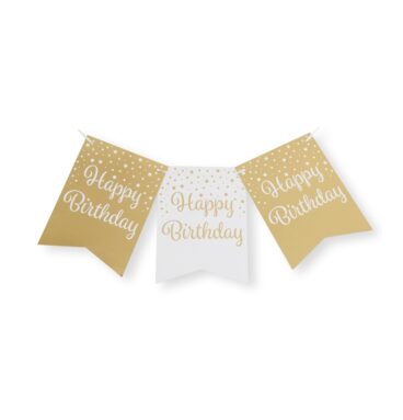 Paperdreams Party Flag Banner Goud/wit - Happy Birthday