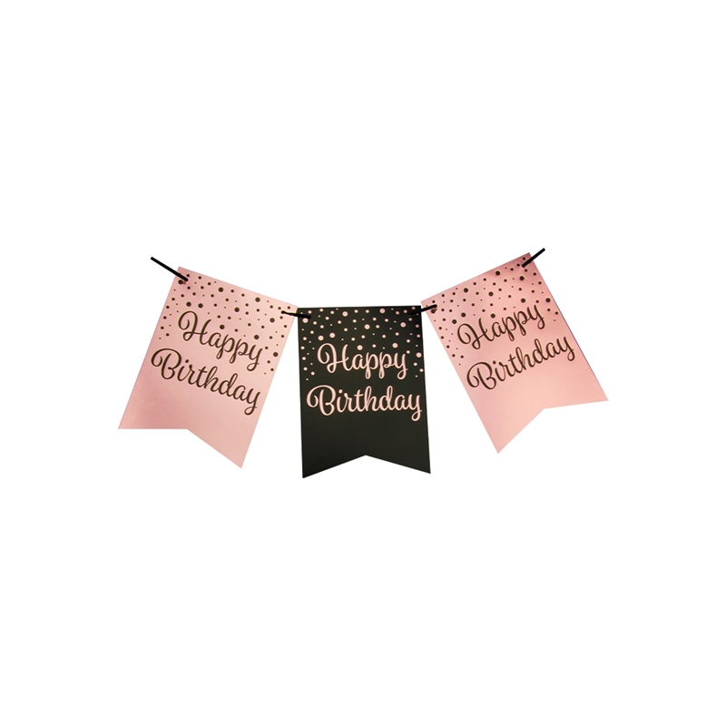 Paperdreams Party Flag Banner Roze/zwart - Happy Birthday