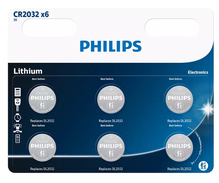 Philips Lithium CR2032 3V Batterij 6 Stuks Op Kaart