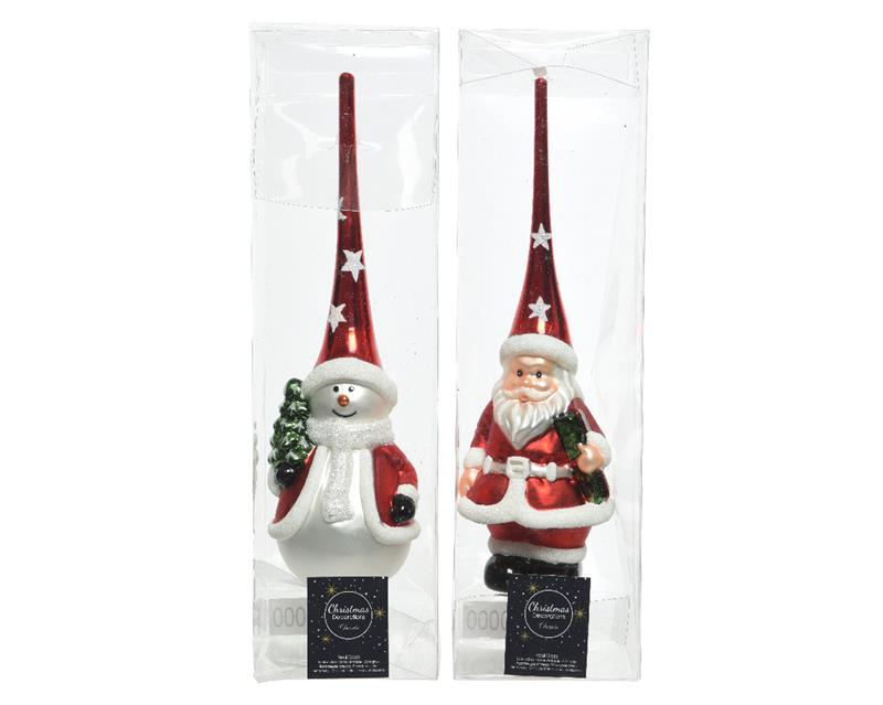 Piek Glas Figuur Rood/wit Dia8x28cm Sneeuwpop Of Kerstman