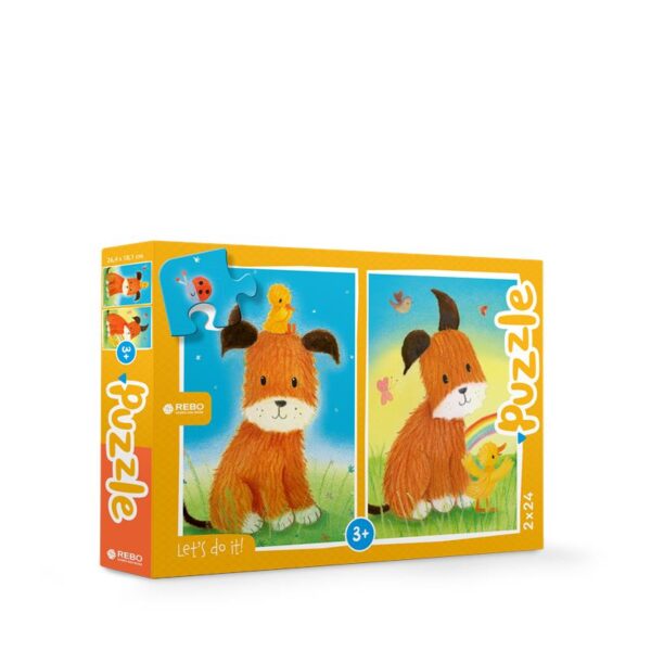 Rebo Dog And Duckling - Puzzel 2 X 24 Stukjes