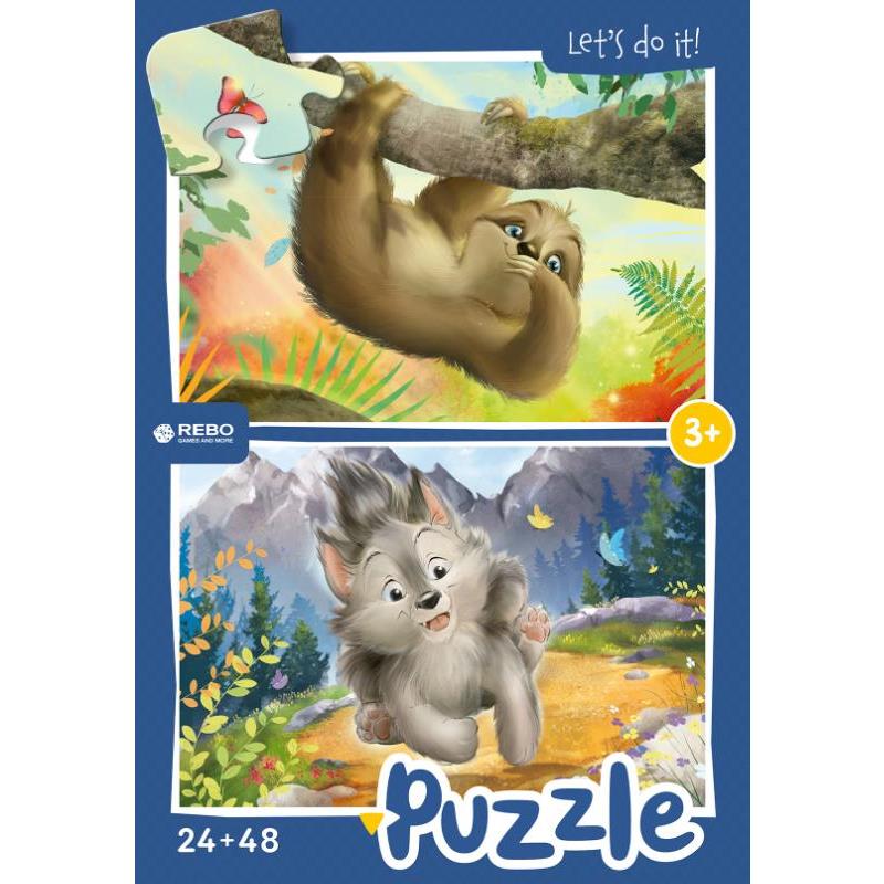 Rebo Little Wolf And Sloth - Puzzel 24+48 Stukjes
