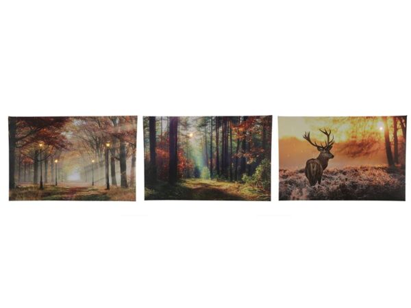 Schilderij Herfst Canvas Met 1 Led En 30 Mini Led Lampjes Op Timer 40x60cm