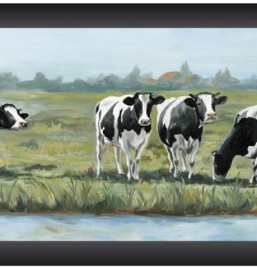Schilderij Koeien 4 Op Rij 40x80cm In Zwart Houten Lijst