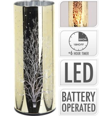 Sfeerlicht Glas Met LED Verlichting- Goud -met Vlamverlichting- 20cm ( Exclusief