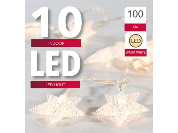 String Verlichting Ster Met 10 Led Lampen Warm Wit En Timer 100cm Werkt Op 2xAA